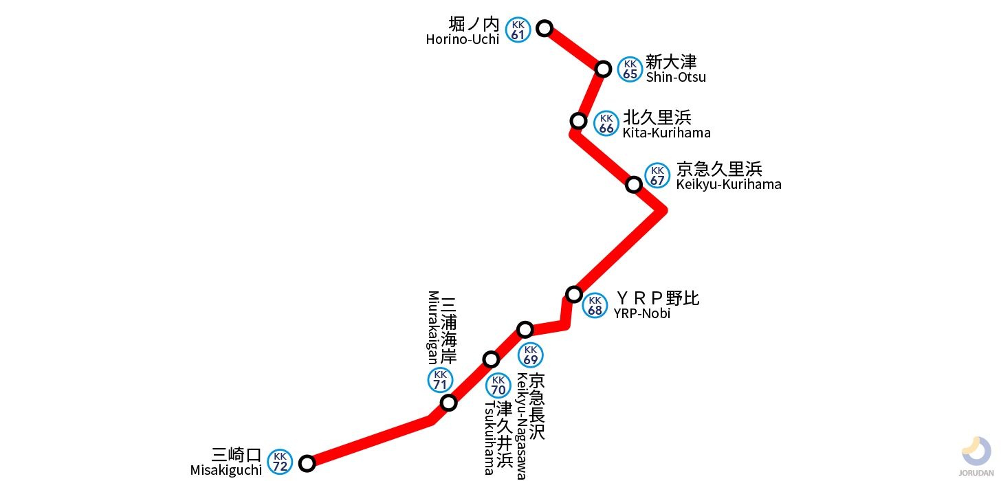 京急久里浜線の路線図