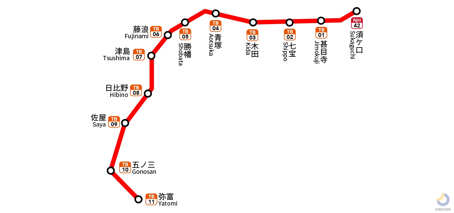 名鉄津島線の路線図