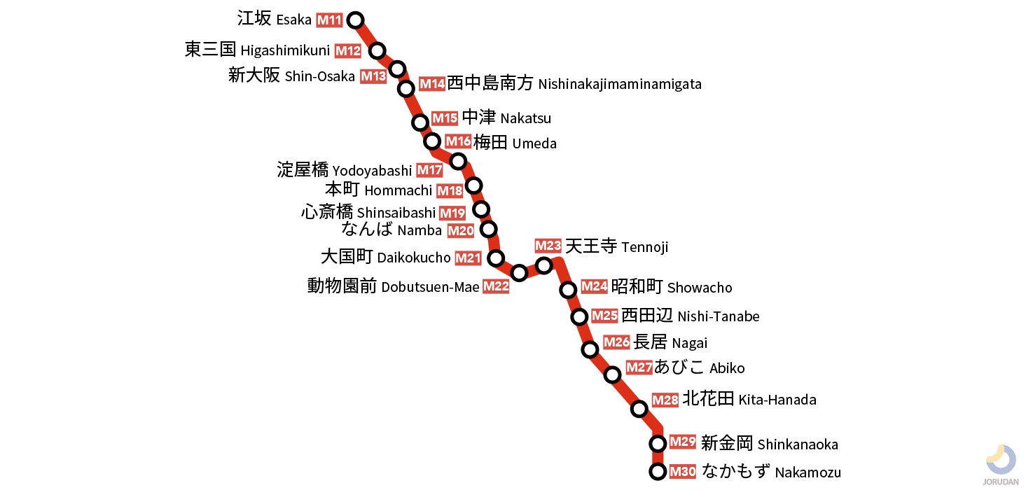 大阪メトロ御堂筋線の路線図