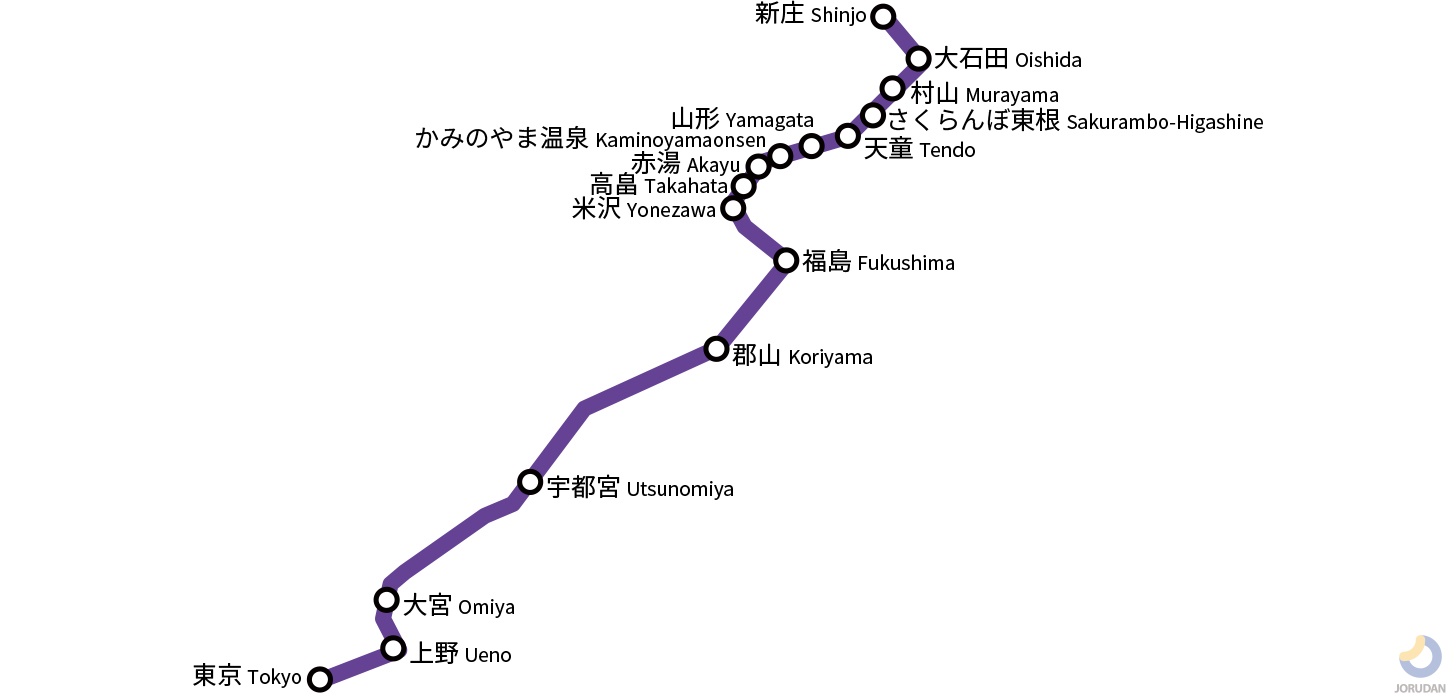 山形新幹線の路線図