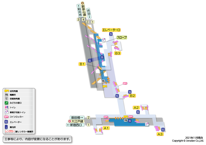 東新宿駅の構内図